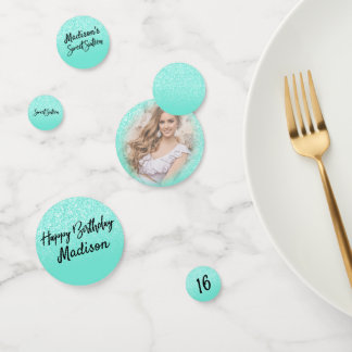 Turquoise Glitter Sweet 16 Party Table Confetti