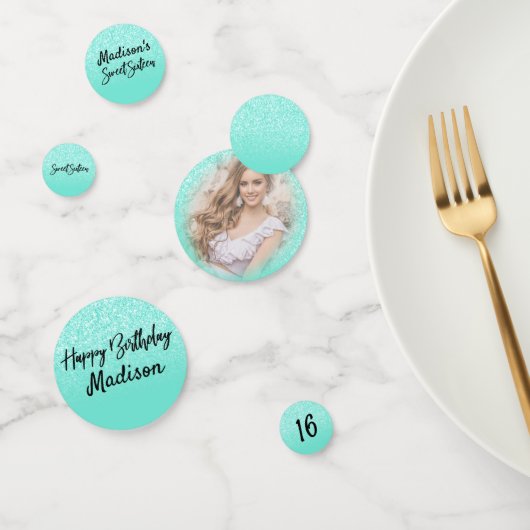 Turquoise Glitter Sweet 16 Party Table Confetti (Groep)