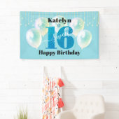 Turquoise Glitter Sweet 16 Verjaardag Ballon Scrip Spandoek (Insitu)