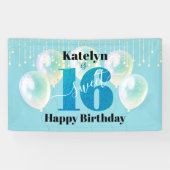 Turquoise Glitter Sweet 16 Verjaardag Ballon Scrip Spandoek (Horizontaal)