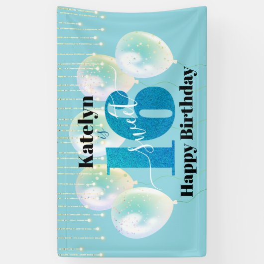 Turquoise Glitter Sweet 16 Verjaardag Ballon Scrip Spandoek (Verticaal)
