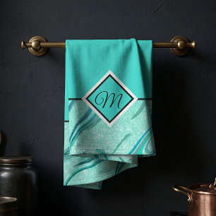Turquoise glitterspare marmer keukendoek theedoek