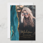 Turquoise Gold Agate Dark Photo Grad Faire-part (Devant)