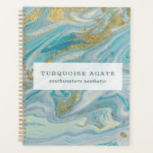 Turquoise & Gold Agate Stone Geode Marble Swirl Planner (Voorkant)
