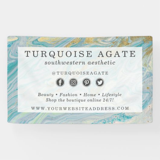 Turquoise & Gold Agate Stone Geode Marble Swirl Spandoek (Horizontaal)