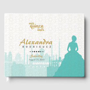 Turquoise & Gold Arabian Quinceañera Gastenboek