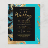Turquoise Gold Black Agate Budget Wedding Invites (Voorkant)