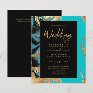 Turquoise Gold Black Agate Budget Wedding Invites