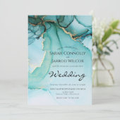 Turquoise Gold Black Moody Wedding Kaart (Staand voorkant)