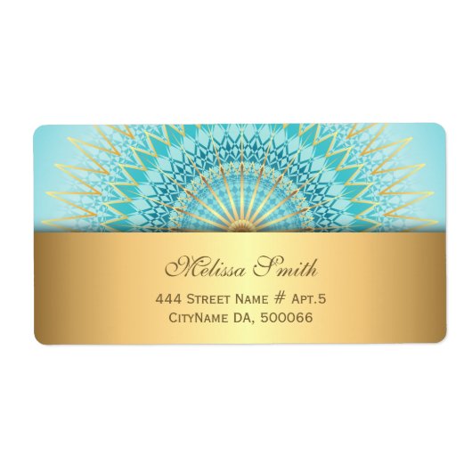 Turquoise Gold Boho Mandala Étiquette (Devant)