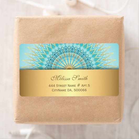 Turquoise Gold Boho Mandala Label (Insitu)