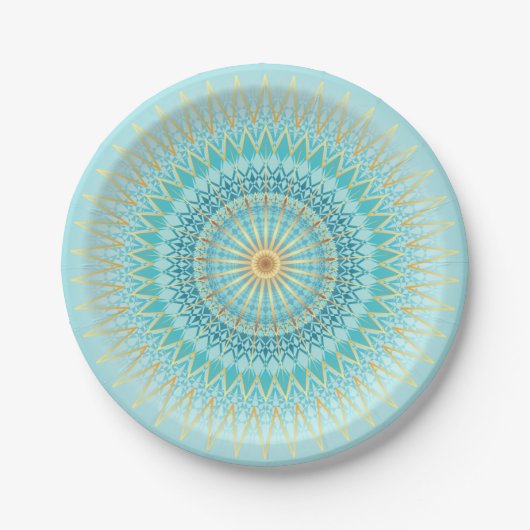 Turquoise Gold Boho Mandala Papieren Bordje (Voorkant)