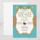 Turquoise Gold Brown Sip Et Voir Invitation (Devant / Derrière)