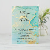 Turquoise Gold Calligraphy Invitation Kaart (Staand voorkant)