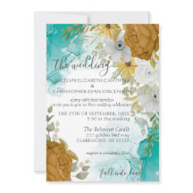 Turquoise & Gold Chic Elégant Mariage Invitation