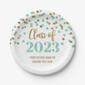 Turquoise Gold Confetti Afstuderen 2023 Papieren Bordje (Voorkant)