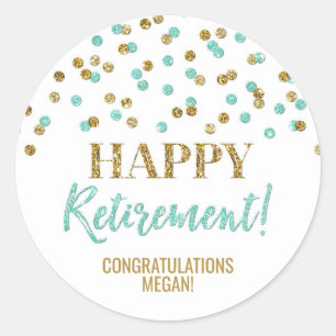 Turquoise Gold Confetti Happy Retirement Ronde Sticker
