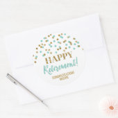Turquoise Gold Confetti Happy Retirement Ronde Sticker (Envelop)