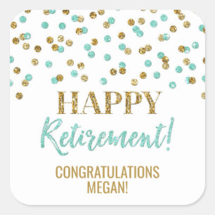 Turquoise Gold Confetti Happy Retirement Vierkante Sticker
