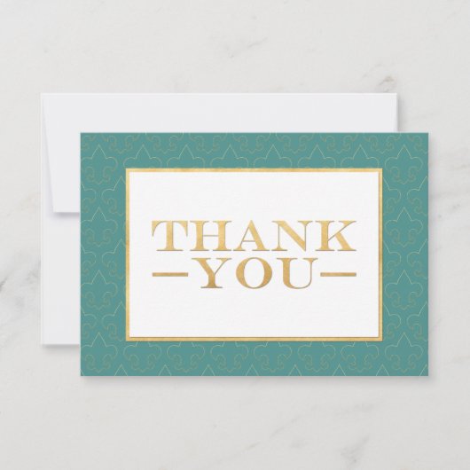 Turquoise & Gold Fleur De Lis Mariage Merci Cartes (Devant)