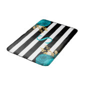Turquoise Gold Floral Monogram Black White Stripes Badmat (Gekanteld)