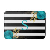 Turquoise Gold Floral Monogram Black White Stripes Badmat (Voorkant)