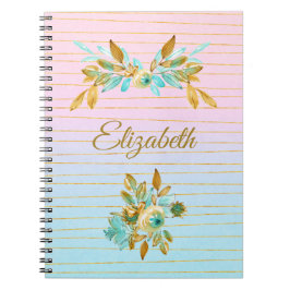 Turquoise & Gold Floral Personalized Notebook Notitieboek