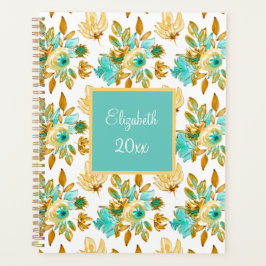 Turquoise & Gold Floral Personalized Planner