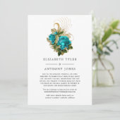 Turquoise & Gold Floral Reduced Wedding Guest List Aankondiging (Staand voorkant)