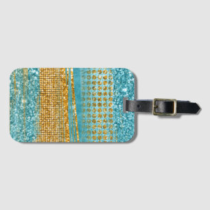 Turquoise Gold Glitter Elegant Chic Bagagelabel
