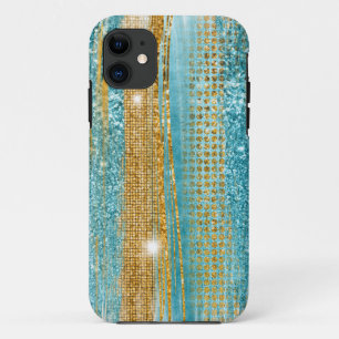 Turquoise Gold Glitter Elegant Chic Girly iPhone 11 Hoesje
