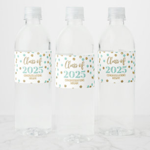 Turquoise Gold Glitter Klasse van 2025 Afstuderen Waterfles Etiket