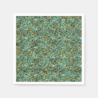 Turquoise-Gold Glitter-PAPER NAPKINS Servet