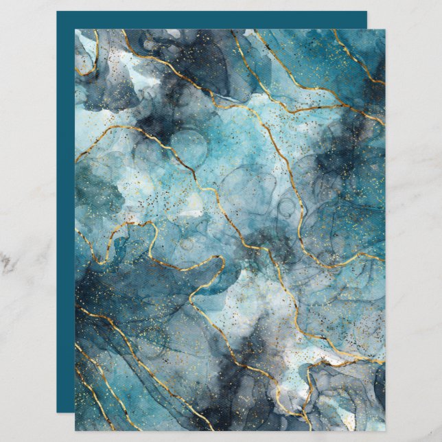 Turquoise Gold Grain Marble Craft Scrapbook Paper (Voorkant / Achterkant)