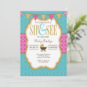 Turquoise Gold Hot rose Sip Et Voir Invitation (Debout devant)