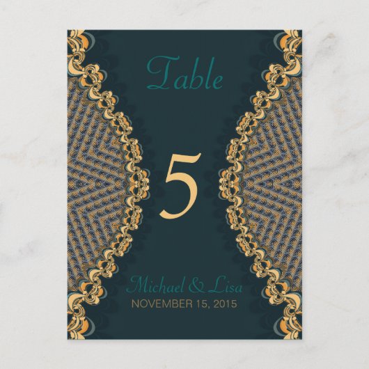 Turquoise+Gold Lace Invité Numéro de table et menu (Devant)