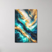 Turquoise & Gold Marble Swirls Canvas Print (Voorkant)