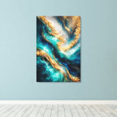 Turquoise & Gold Marble Swirls Canvas Print (Insitu (Houten vloer))
