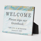 Turquoise & Gold Marble Welcome Weddenbook Fotoplaat (Zijkant)