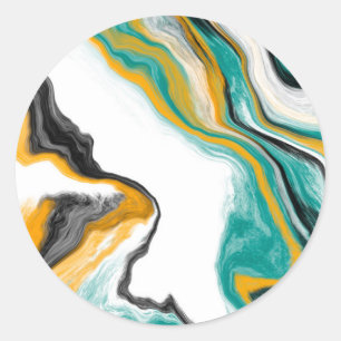 Turquoise, Gold, marmer Fluid Art Ronde Sticker