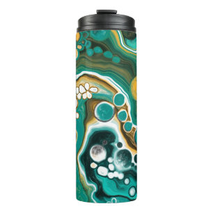 Turquoise, Gold, marmer Fluid Art Thermosbeker
