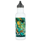 Turquoise, Gold, marmer Fluid Art Waterfles (Rechts)