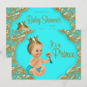 Turquoise Gold Prince Baby shower Kaart (Voorkant / Achterkant)