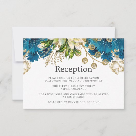 Turquoise & Gold Shabby Wedding Reception Kaart (Voorkant)