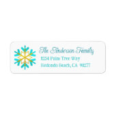 Turquoise Gold Snowflake Simple Modern Address Etiket (Voorkant)