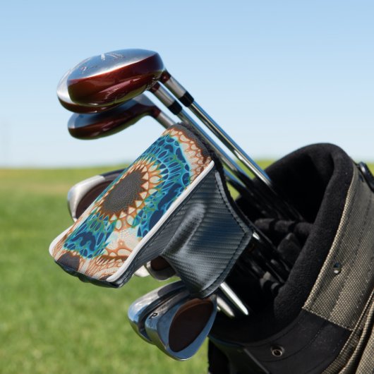 Turquoise Gold Sun Zuidwestelijke Kunst Golfheadcover (Insitu)