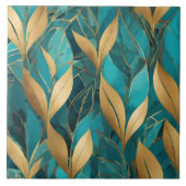 Turquoise Gold Trendy Boho Leaves Collectie Tegeltje (Voorkant)