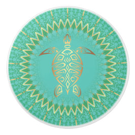 Turquoise Gold Turtle Animal Mandala Nautical Keramische Knop