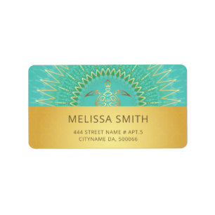 Turquoise Gold Turtle Animal Tribal Coastal Etiket