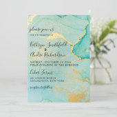 Turquoise Gold Vintage Wedding Invitation Kaart (Staand voorkant)